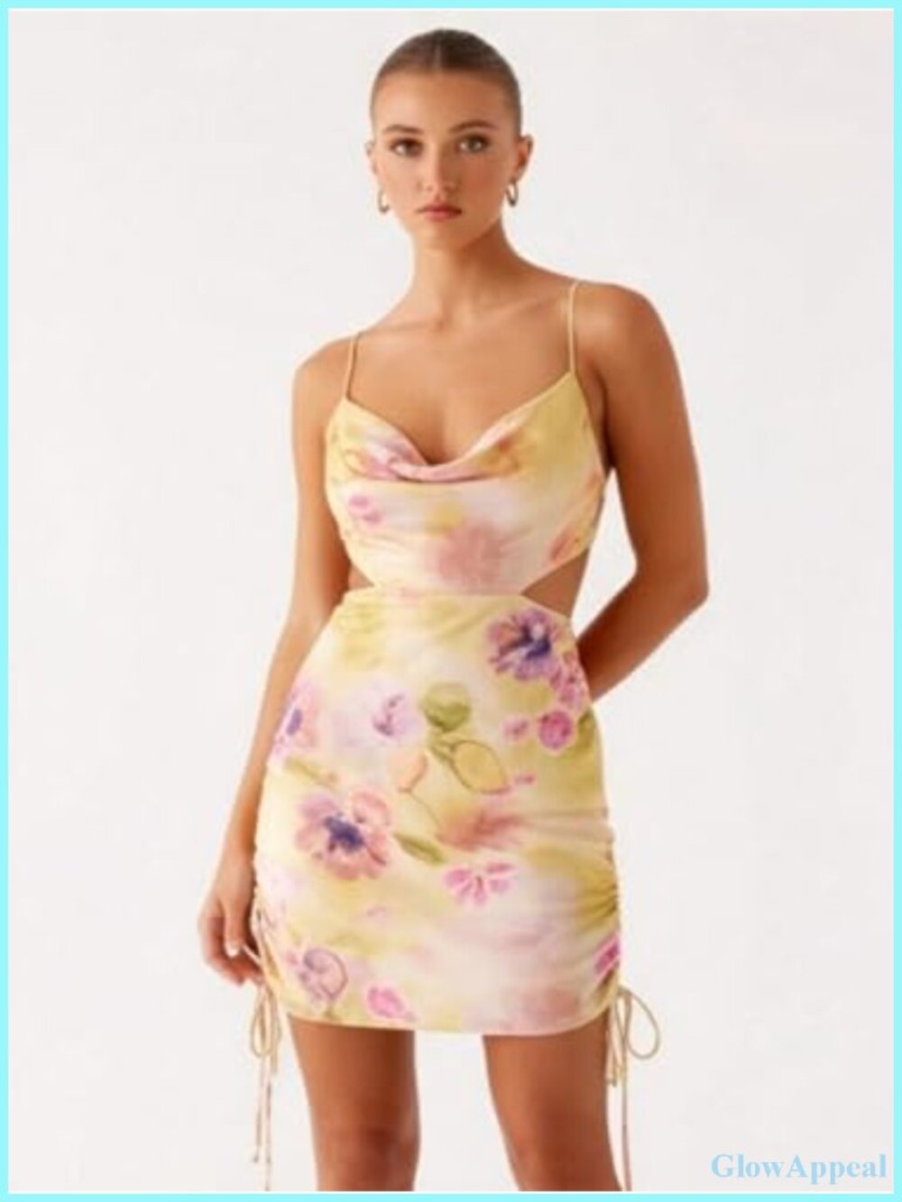 Women's Sexy Bodycon Mini Dress with Adjustable Straps and Waist Cutouts - Picture 4 of 5